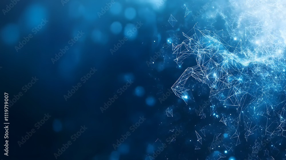 Poster A mesmerizing abstract blue background with glowing particles and intricate patterns, evoking a sense of depth and digital innovation