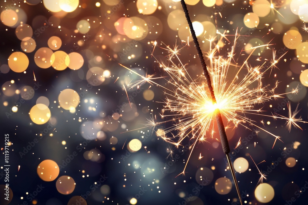 Poster a bright sparkler illuminates the dark background, creating a festive atmosphere filled with shimmer