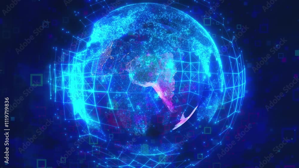Poster digital earth with stroke blocks. computer generated