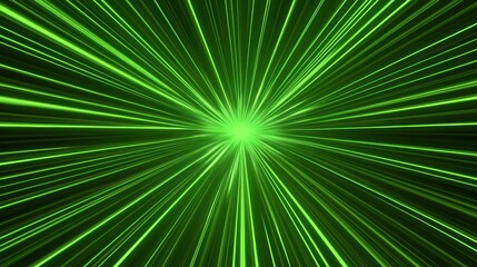 Obraz premium Dynamic Green Light Rays Radiating from Center in a Digital Abstract Background