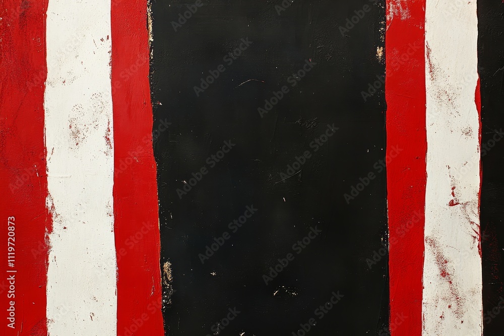 Poster abstract expression of color and texture featuring bold red, white, and black stripes creating a str