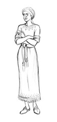 Pencil drawing. Woman with crossed arms