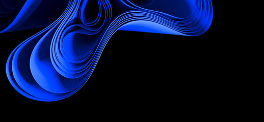 Curved paper structure in blue, isolated on black