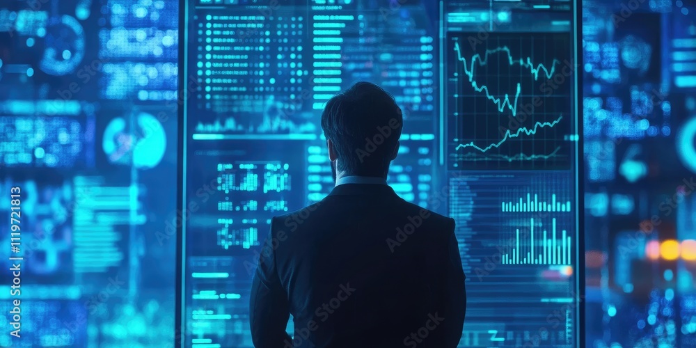 Aufkleber business professional analyzing data on digital display of stock market trends and financial graphs 