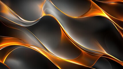 Abstract Flowing Waves with Black and Orange Light Reflection