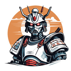 Futuristic Samurai Robot, Detailed Armored Warrior Illustration