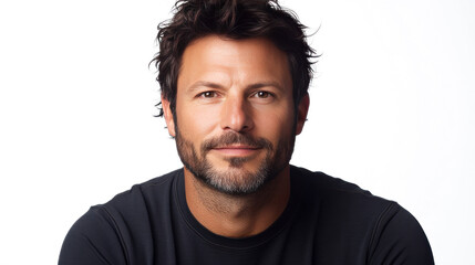 Fototapeta premium A man with a smile on his face is wearing a pink shirt