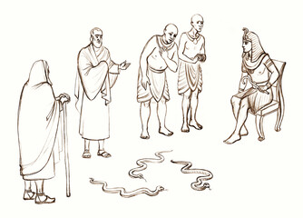 Fototapeta premium Moses and Aaron before Pharaoh. Pencil drawing