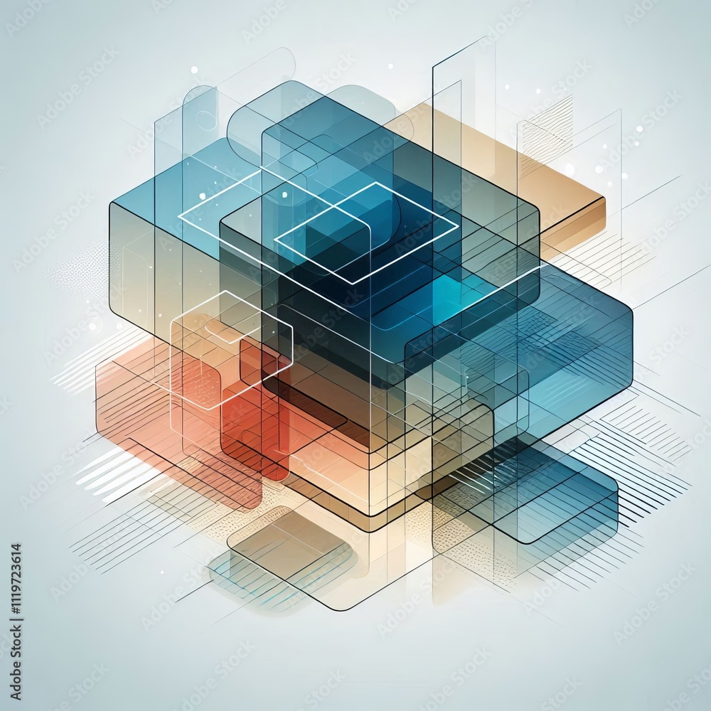 Poster overlapping rectangles three rectangles of varying transparency