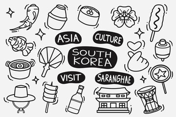 set of south korea doodles good for background, wallpaper, element design, icons, etc