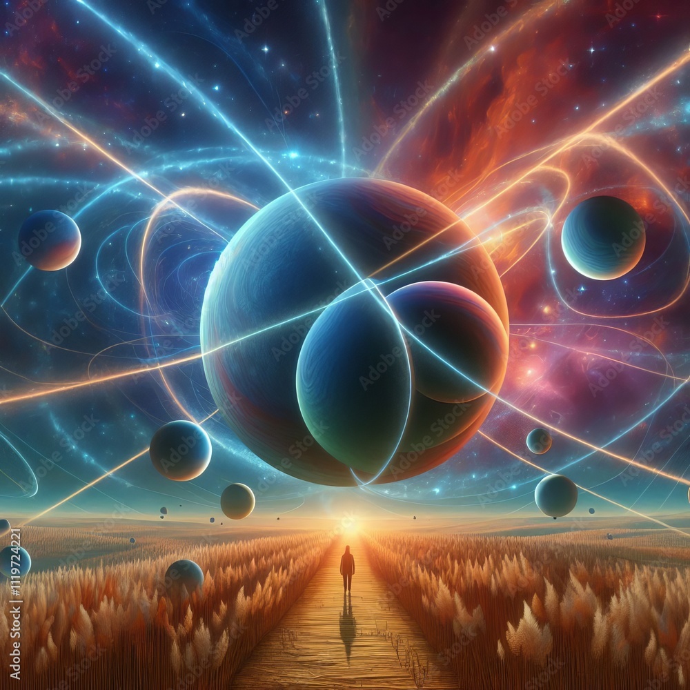 Aufkleber parallel universes a scene depicting parallel universes intersec