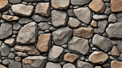 Fototapeta premium Seamless texture of a rustic stone wall with gray and brown stones.