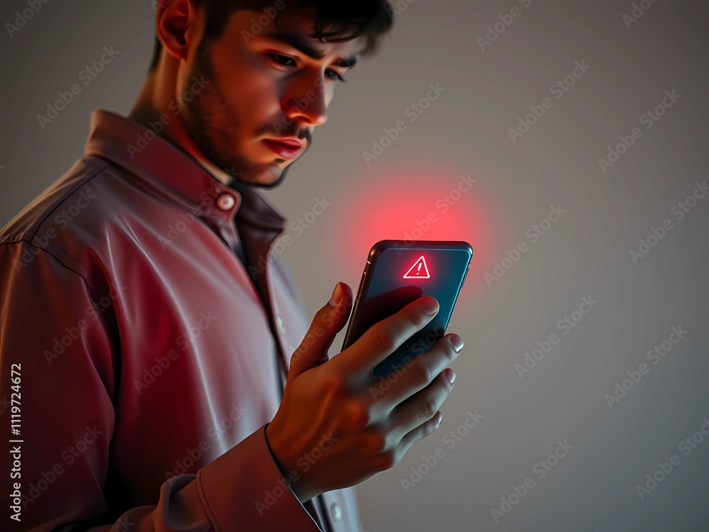 Aufkleber smartphone displaying emergency alert notification, highlighting virus alarm and data network protec
