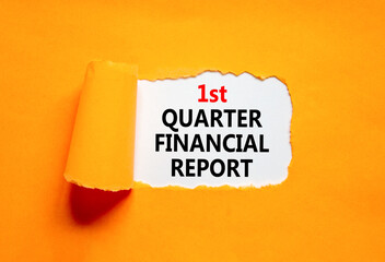 1st quarter financial report symbol. Concept words 1st quarter financial report on beautiful white paper. Beautiful orange background. Business 1st quarter financial report concept. Copy space.
