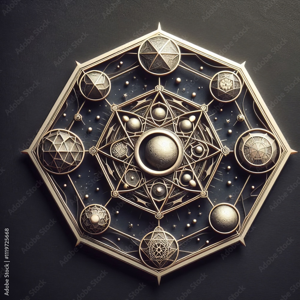 Poster pentagonal moon a moon with a pentagonal shape surrounded by sma