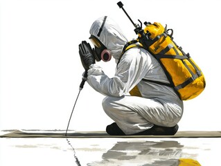 Person in Protective Suit with Gear in Full Pose