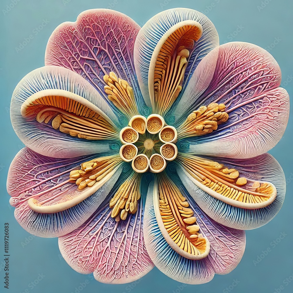 Poster petal structures of different flowers create a series of illustr