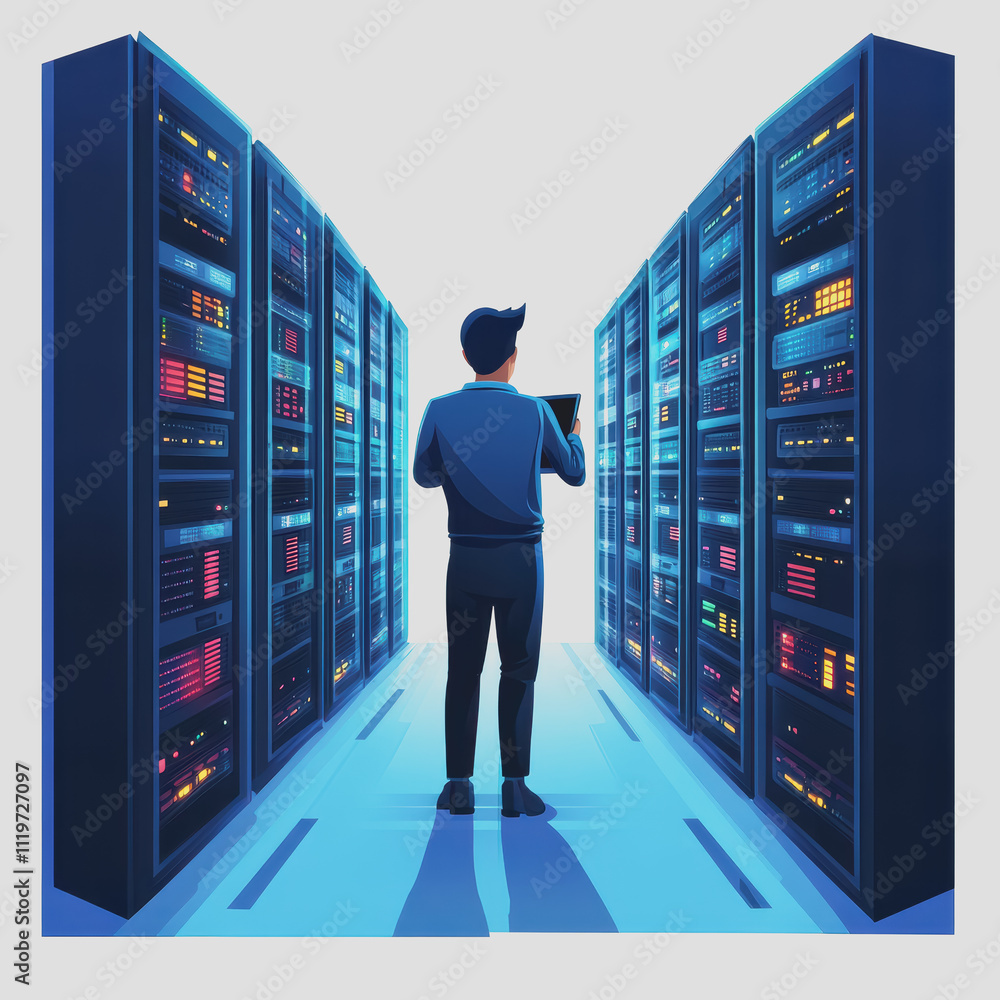 Aufkleber professional it technician managing server room with modern data equipment and advanced technology i