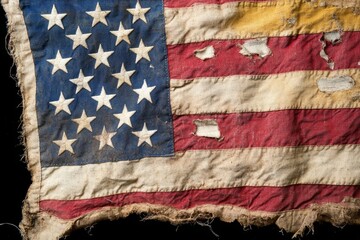 Obraz premium Vintage American Flag with Distressed Fabric and Faded Colors, Symbolizing Patriotism and History, Perfect for Heritage, Decor, or Educational Use