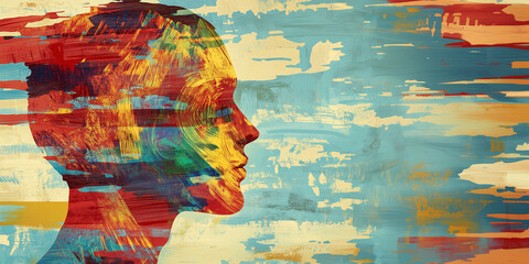 Obraz premium Woman’s head, confusion, dementia or depression, mental health.