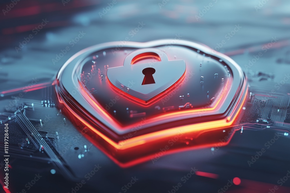 Aufkleber digital heart shape with lock icon representing security, privacy, and protection in a modern techno