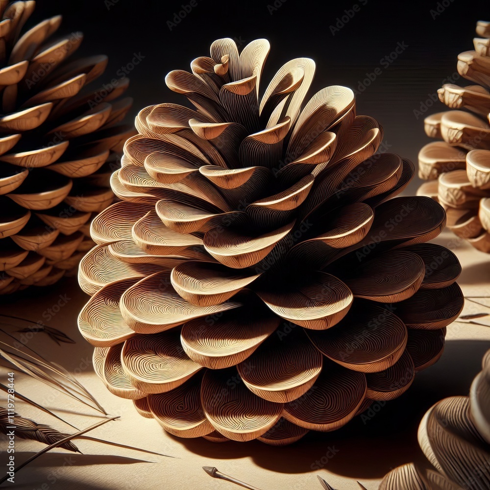 Poster pinecone study detailed scale texture playing with shadow to hig