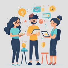 Engaging Team Collaboration in a Creative Workspace with Digital Devices and Innovative Ideas for Modern Professionals