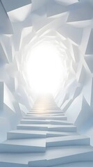 Obraz premium Abstract stairway leading toward bright light in futuristic tunnel