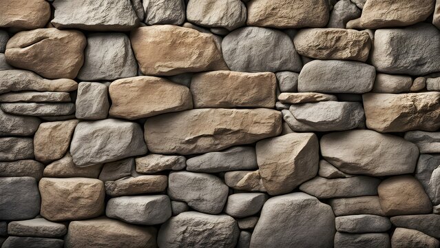 Rustic stone wall texture with grey and beige stones.