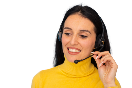 Call center operator assisting customers with a headset