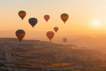 Fototapeta premium Young woman man child people pet enjoying the festival of hot air balloons, capturing selfie colorful balloons in the sky