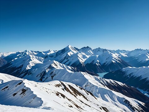 Mountain landscape with snow-capped peaks and clear blue sky