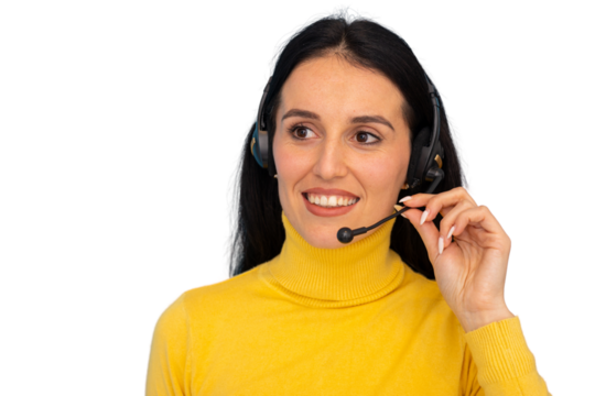 Call center operator assisting customers with a headset - Powered by Adobe