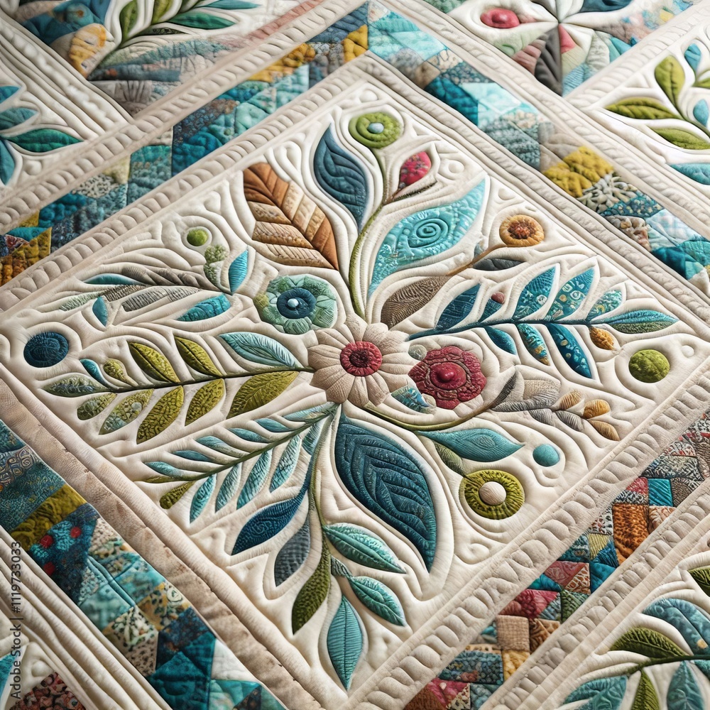 Poster quilt patterns detailed rendering of fabric patterns and stitchi