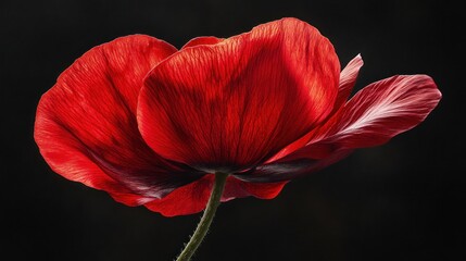 A single red poppy flower with its petals open wide against a black background.