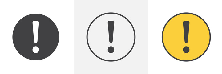 attention sign icon collection in black and colored style.