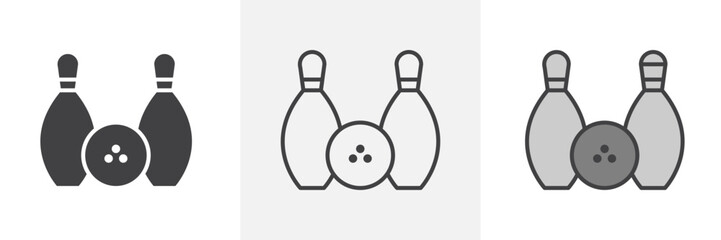 Bowling icon collection in black and colored style.