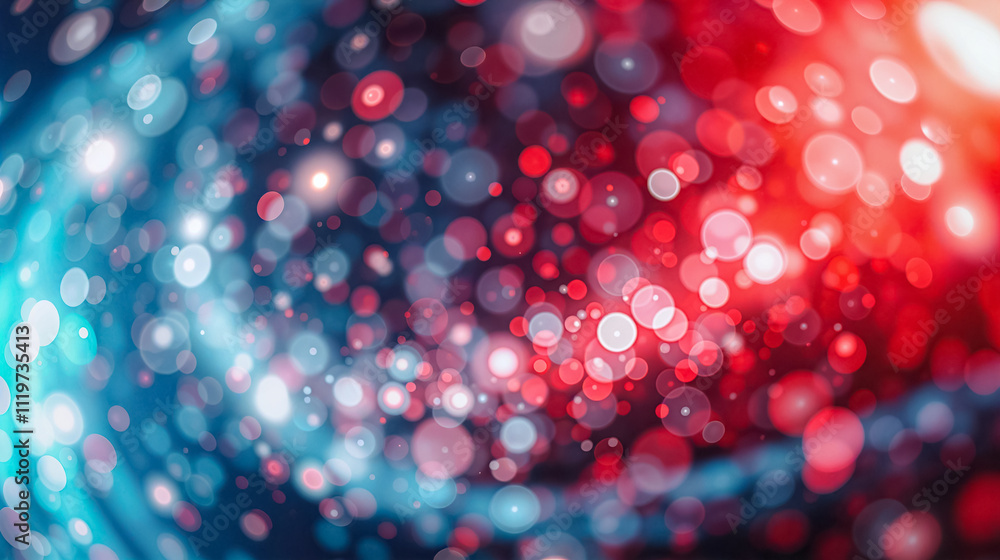 Poster a captivating abstract background featuring a vibrant explosion of circular lights in red, blue, and