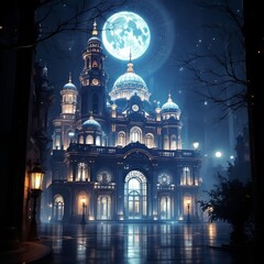 Architectural blueprint, low-light building design, showcasing structure and plan details.