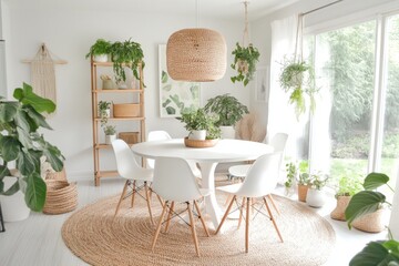 Fototapeta premium Bright airy dining room Scandinavian design white walls