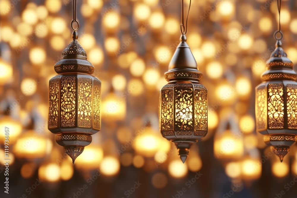 Aufkleber intricately designed lanterns hanging amidst a warm glowing background creating a cozy and inviting 