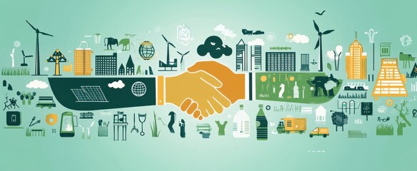Obraz premium Flat illustration showcasing ecological and sustainable concepts with urban and rural icons