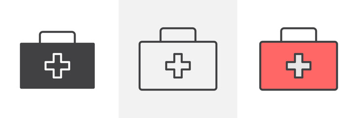 First aid icon collection in black and colored style.