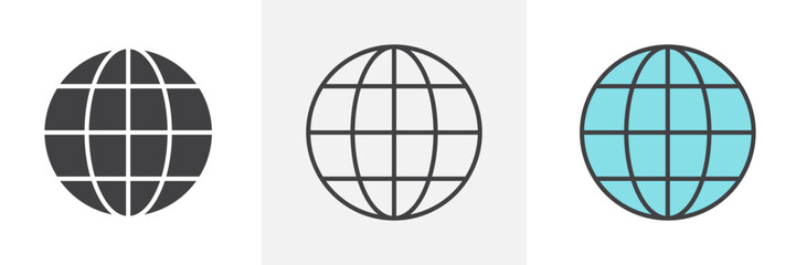 Globe icon collection in black and colored style.