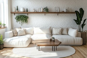 Fototapeta premium Bright modern living room minimalist Scandinavian interior