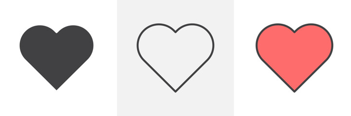 Heart icon collection in black and colored style.