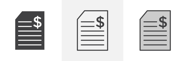 Invoice icon collection in black and colored style.