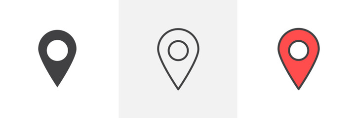 Map marker icon collection in black and colored style.