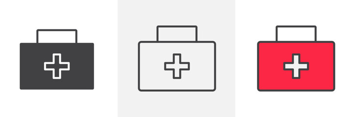 Fototapeta premium Medical kit icon collection in black and colored style.
