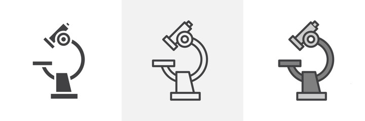 Microscope icon collection in black and colored style.